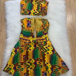 Mini African print dress with head scarf or shawl